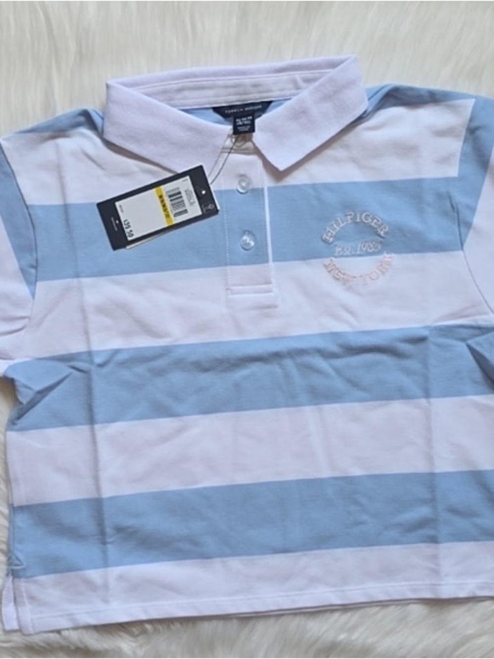 Tommy Hilfiger Light Blue & White Striped Polo Shirt